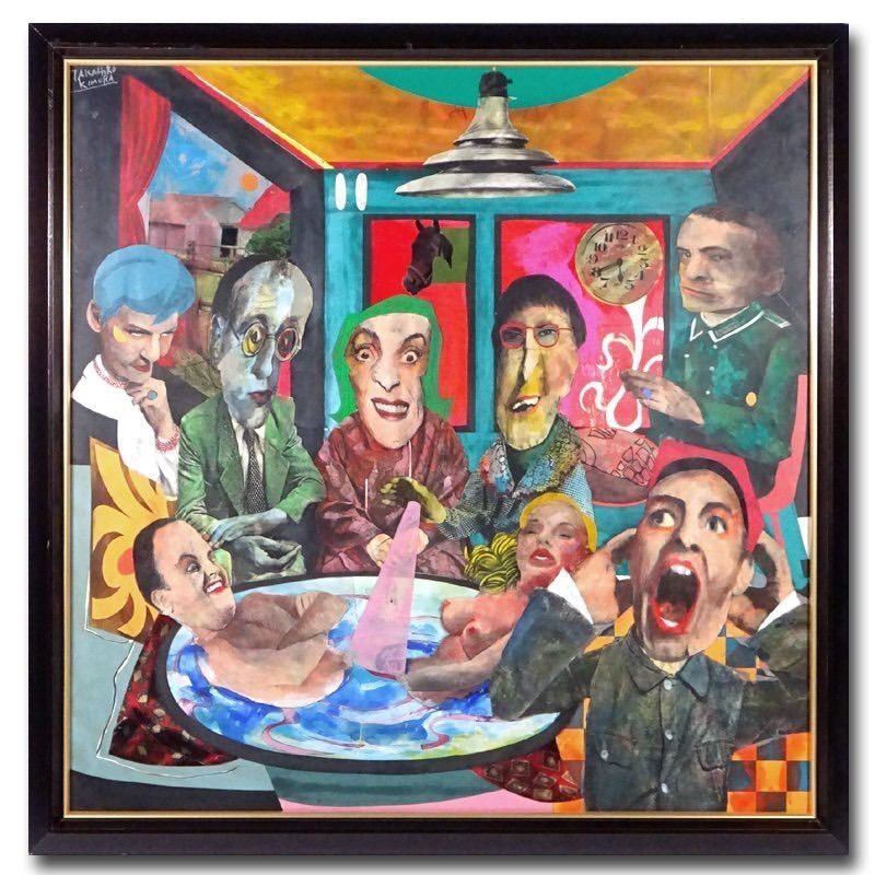 人気イラストレーター 木村タカヒロ 作 紙にコラージュ HAND POWER 裸婦 直筆サイン 額装