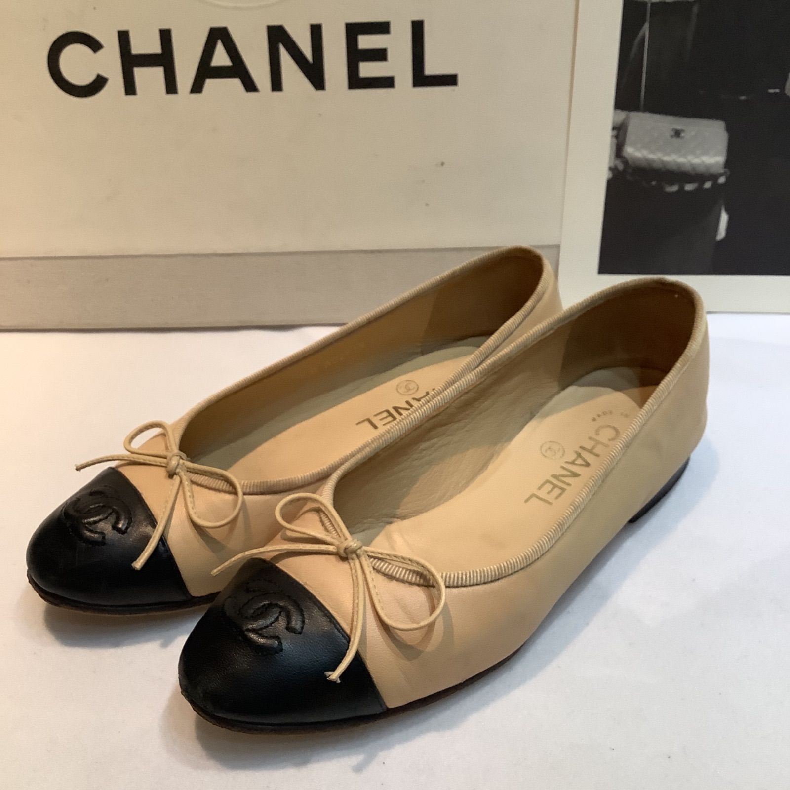 CHANEL シャネル バレリーナ フラットシューズ バイカラー　ベージュ　36