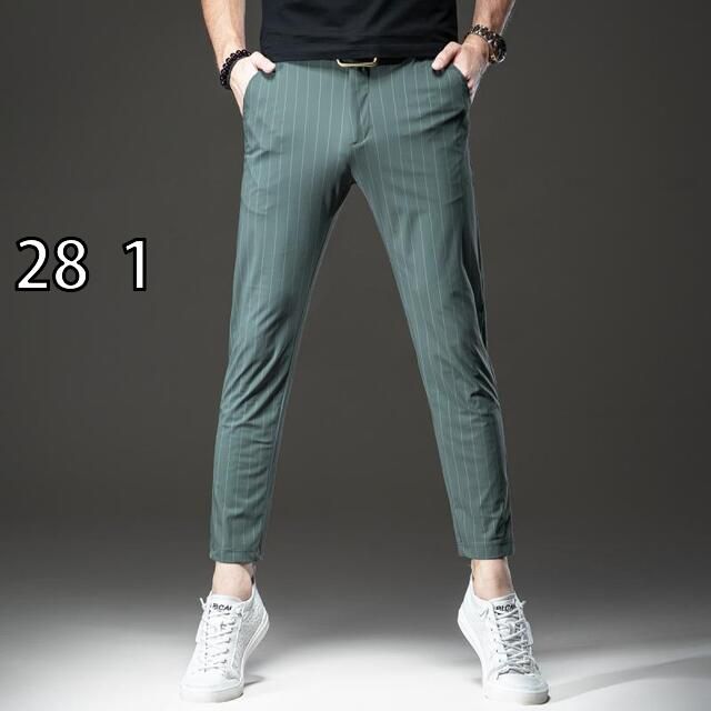 28 1 メンズ ファッション 服 オシャレ シンプル 大人 かっこいい 大きいサイズ ストリート 紳士服 夏 九分丈 パンツ 薄手 伸縮性 ストレッチ ストレッチ ビジネス スリムフィット ストライプ カジュアル