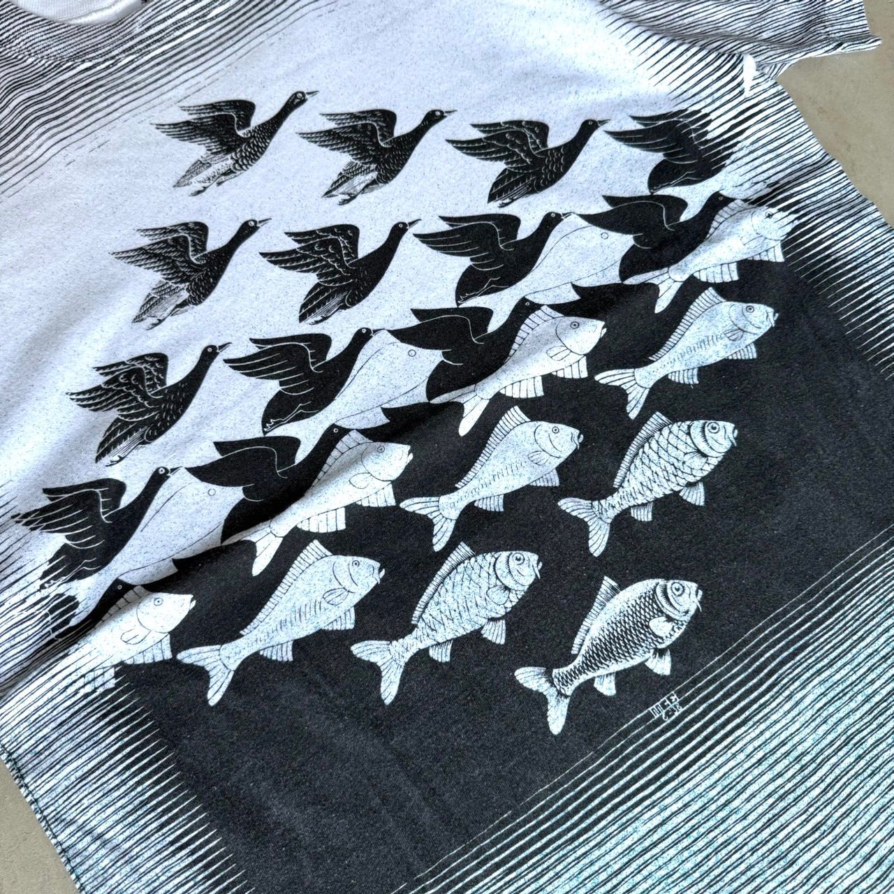 80s 90s M.C. ESCHER 空と水フルプリント Tシャツ XL USA製 ビンテージ