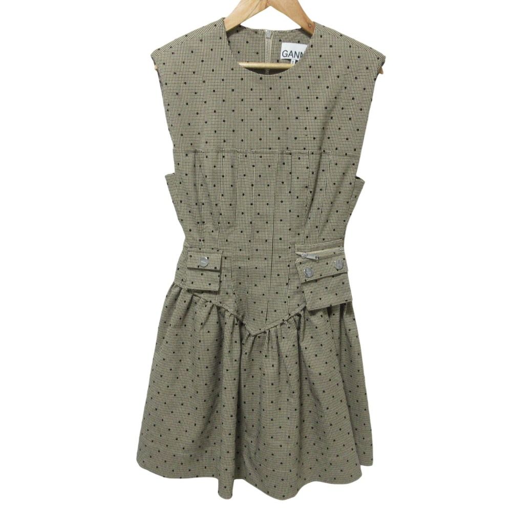 25SS GANNI ガニー polka dot mini dress ノースリーブ ミニドレス ワンピース サイズ32 ブラウン レディース 古着