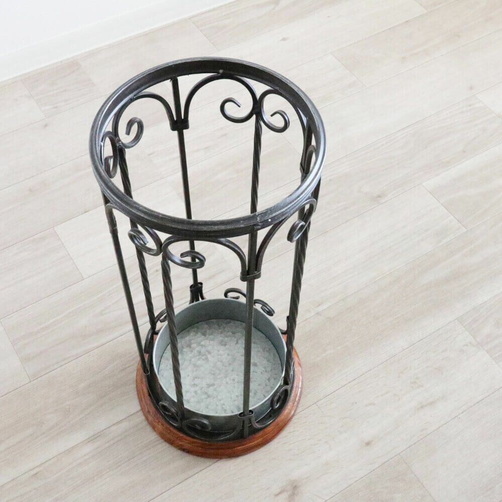 アンティーク調 アイアン傘立 アンブレラスタンド ウッド＆アイアン 丸型 玄関収納 インテリア 収納 おしゃれ かわいい