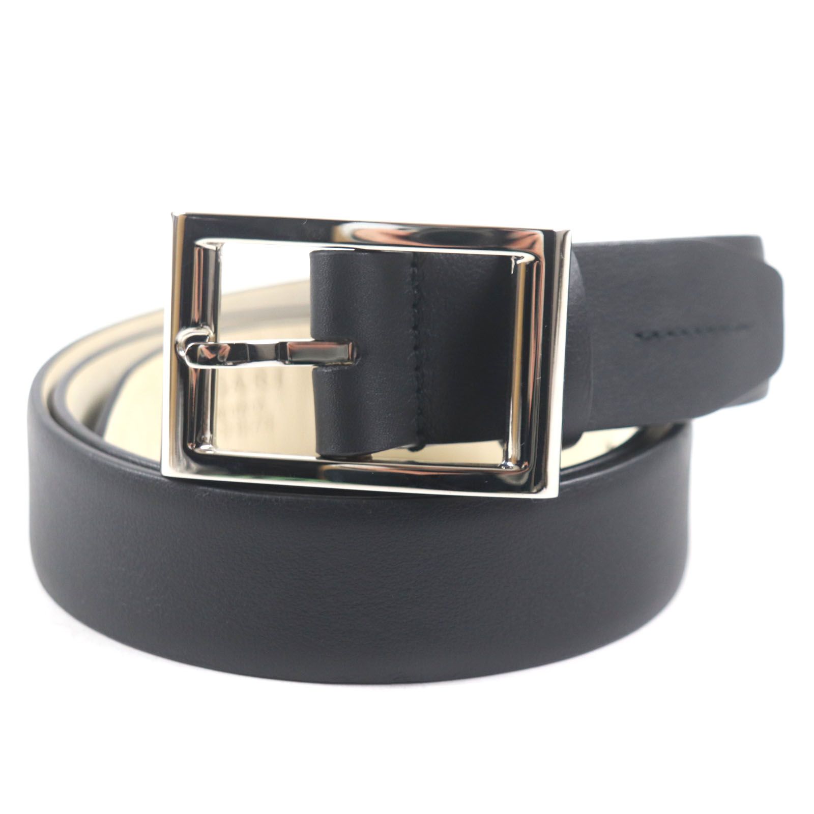 ブルガリ ベルト レザー 本革 黒 シルバー金具　スクエア　トリプルプレート ブルガリ ベルト レザー 本革 黒 シルバー金具 スクエア トリプル