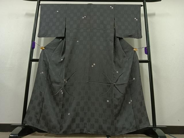 平和屋着物▽上質な小紋 単衣 市松文 蛍暈し 正絹 AABC2226jh