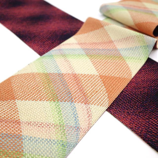 スリーシーズン袋帯オレンジ×ベージュ×キラキラ紫西陣老舗の上品カジュアル