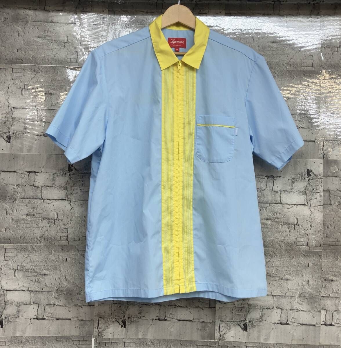20ss Supreme シュプリーム Bowling Zip S/S Shirt ボーリングジップ 半袖シャツ サイズM ライトブルー イエロー