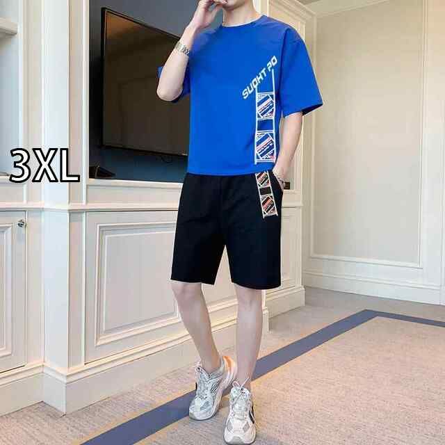 [3XL]メンズ  服  シンプル ファッション オシャレ 大人 かっこいい 大きいサイズ ストリート 紳士服 綿 T シャツ 夏 半袖 スーツ セット カジュアル パンツ スポーツウェア