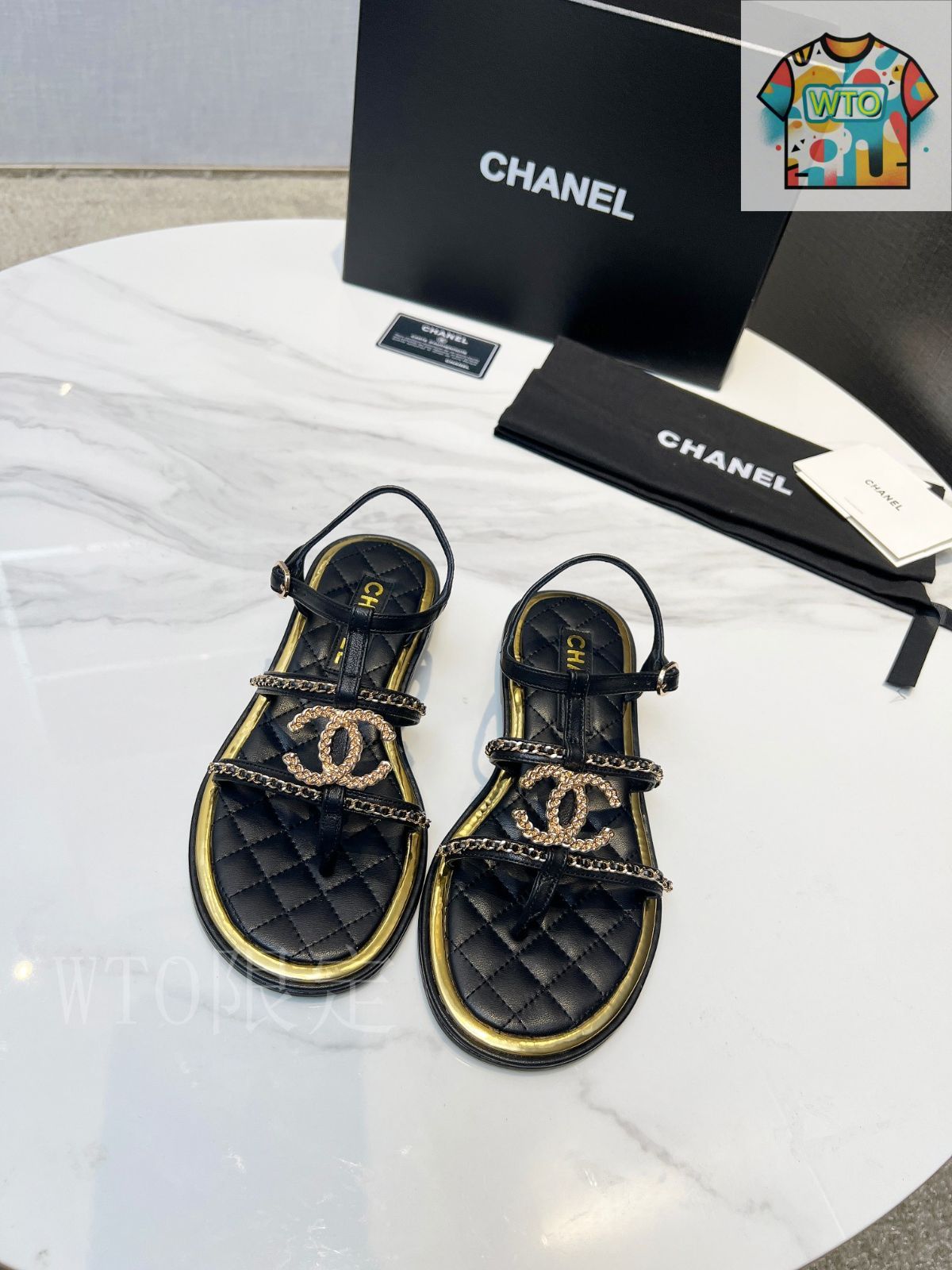 CHANEL アンクルストラップサンダル02-2 黒 サンダル レディース