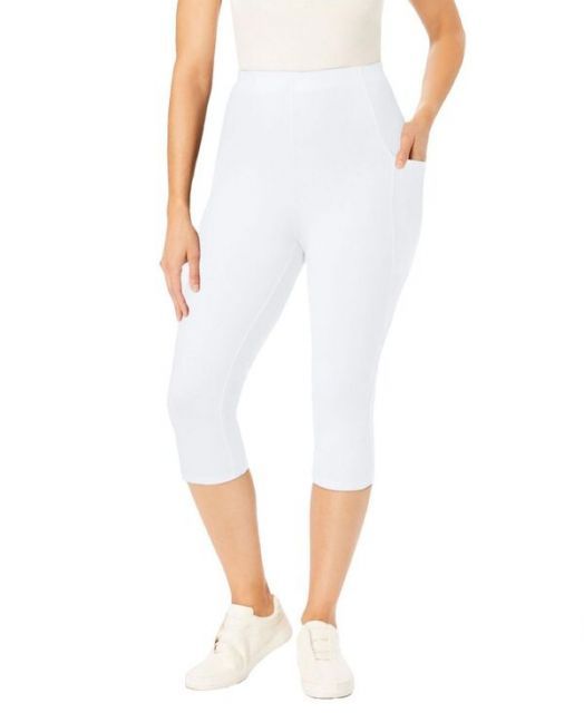 送料無料 ウーマン ウィズイン レディース レギンス ボトムス Plus Size Within Stretch Cotton Pocket Capri Legging White