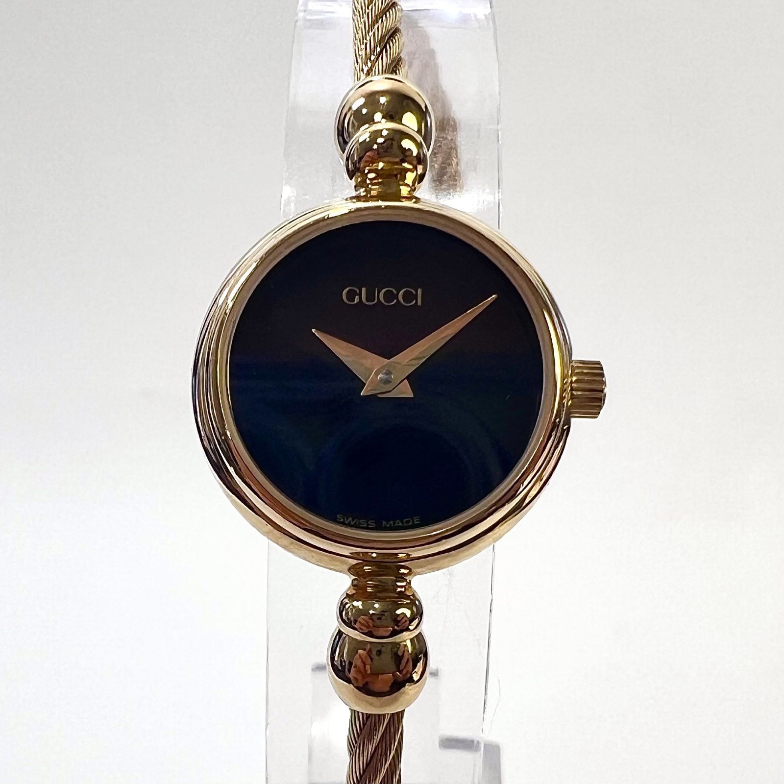 GUCCI グッチ レディース バングル クオーツ 黒文字盤 腕時計 2700.2.L ゴールド メッキ 20mm 17cm 箱 レディース ファション小物 aua47273070909