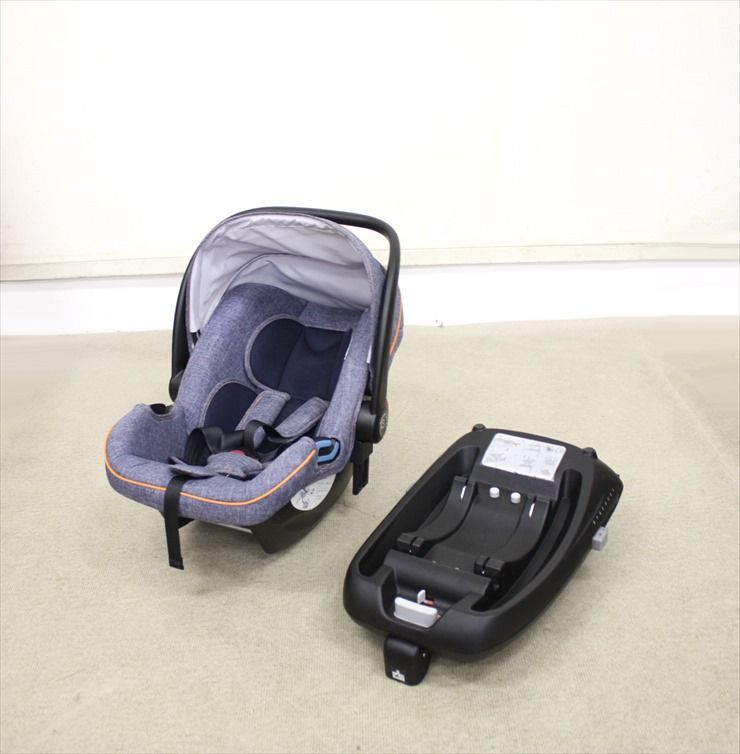 スマートキャリー デニム ＆ ISOFIXベース付き ISOFIXシートベルト両対応 日本育児 新生児OK クリーニング済み A856001t 