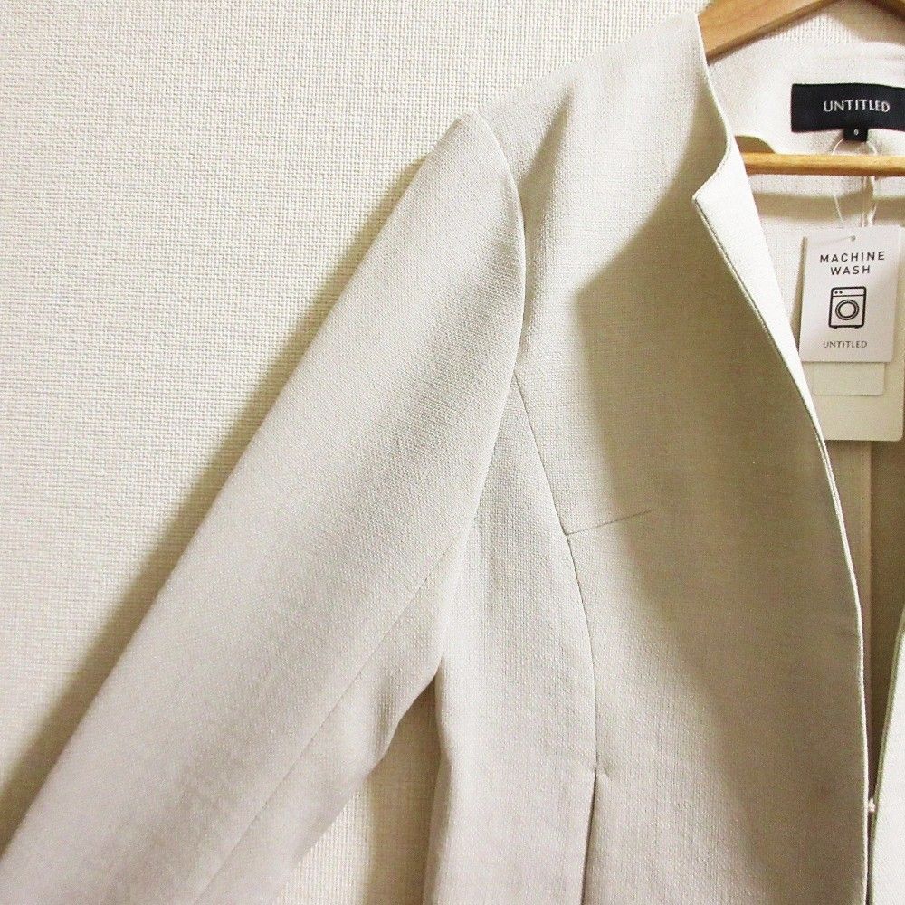 ♥ UNTITLED アンタイトル ドライタッチ ワンピース ノーカラージャケット スーツ 2点セット セットアップ サイズ0 ライトベージュ レディース 古着 WWW_MORNINGWALKER_COM