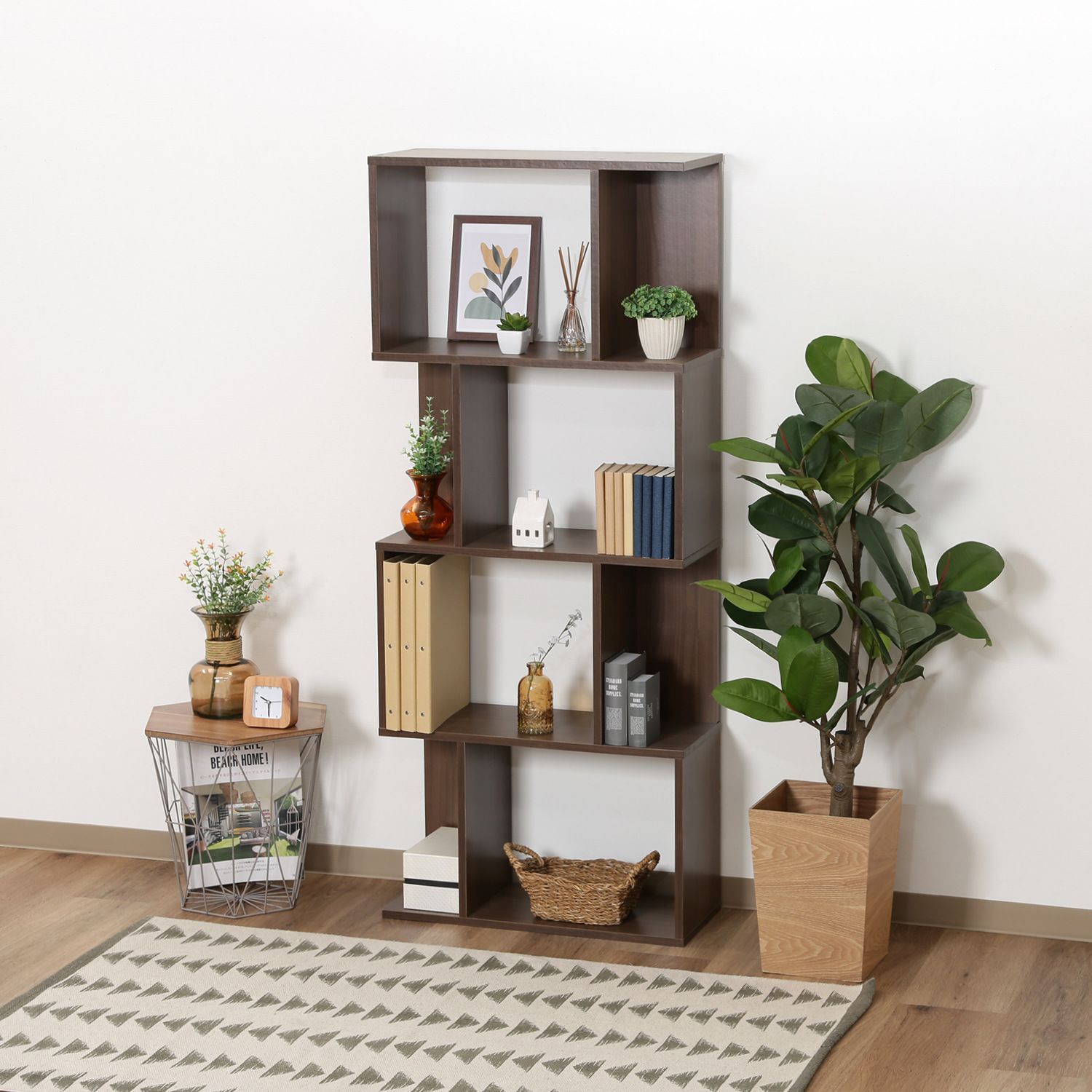 オープンS字ラック 収納棚 ブラウン オープンシェルフ S型 棚 ラック