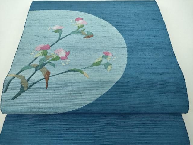 平和屋着物●五代目 諏訪好風 八寸名古屋帯 紬地 草花文 金糸 正絹 DAAY1653ps