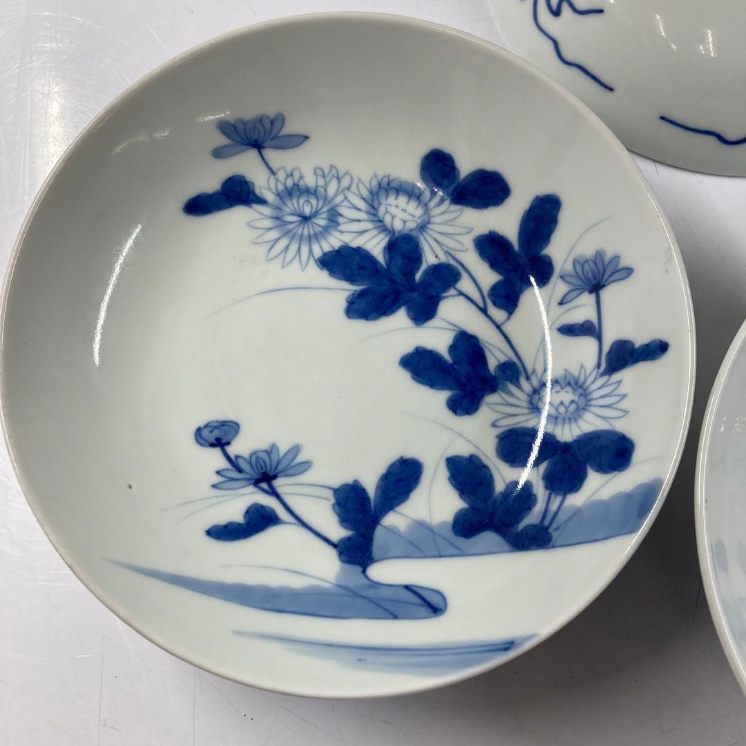 江戸後期 鍋島焼 櫛目高台中皿3枚 直径15.8㎝ 東Y5-0831④タトサ