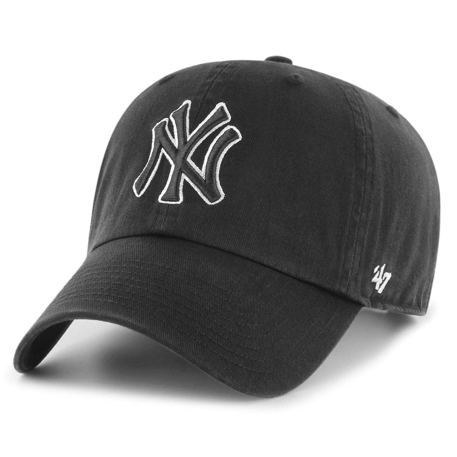 47 York Yankees Clean Up Dad 帽子 キャップ ブラック|ホワイト アウトライン