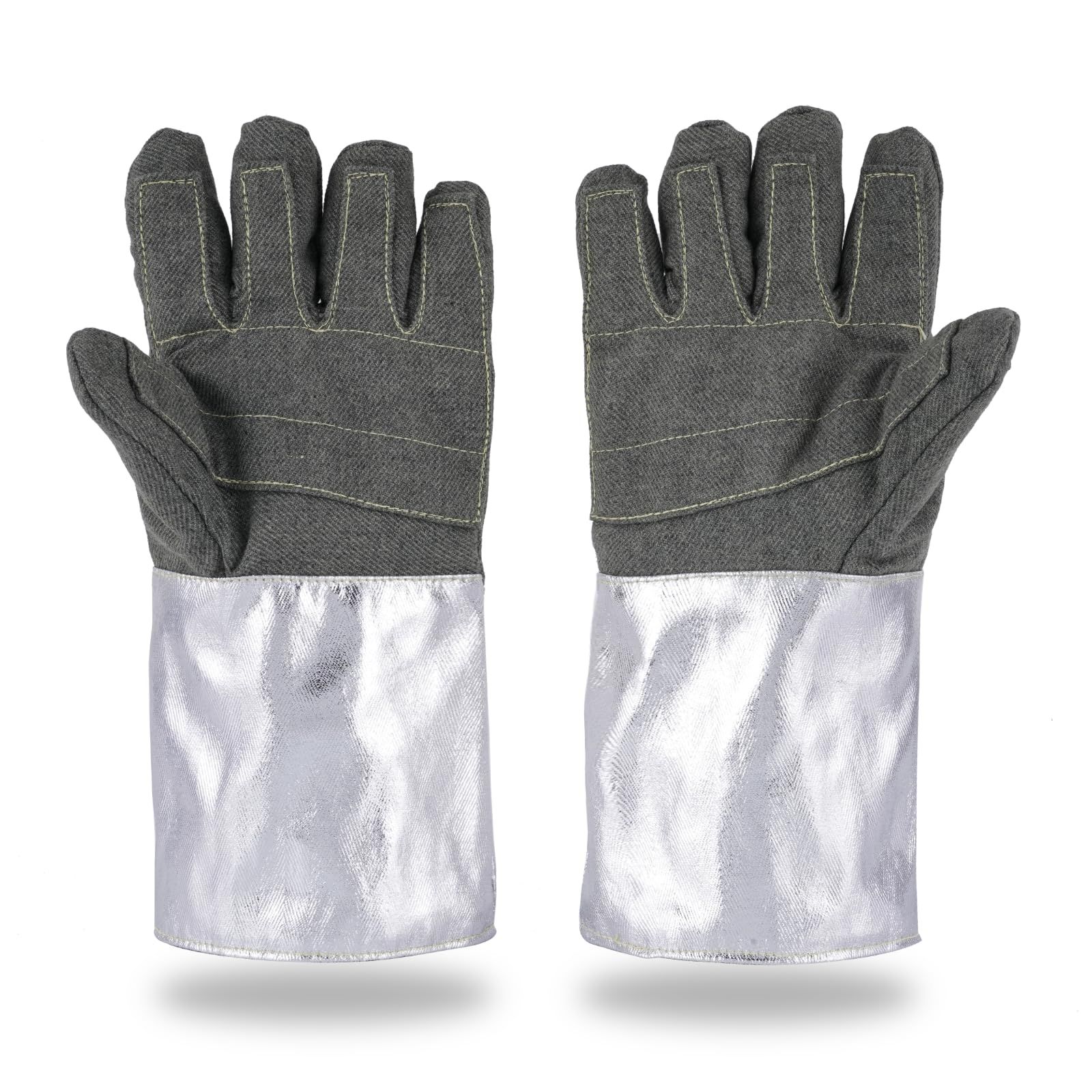 耐熱グローブ 耐熱手袋 耐温1000度以上 38 cm 前酸化繊維 耐火保護手袋 五本指 着脱簡単 焚き火 グローブ ストーブ 溶接 薪ストーブ ダッチオーブン 暖炉 調理 オーブン キャンプアウトドアBBQ 耐炎製品 作業用 シルバ