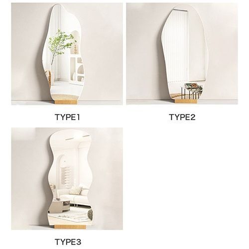 ウェーブミラー 韓国 鏡 全身鏡 ミラー 姿見鏡 おしゃれ スタンド