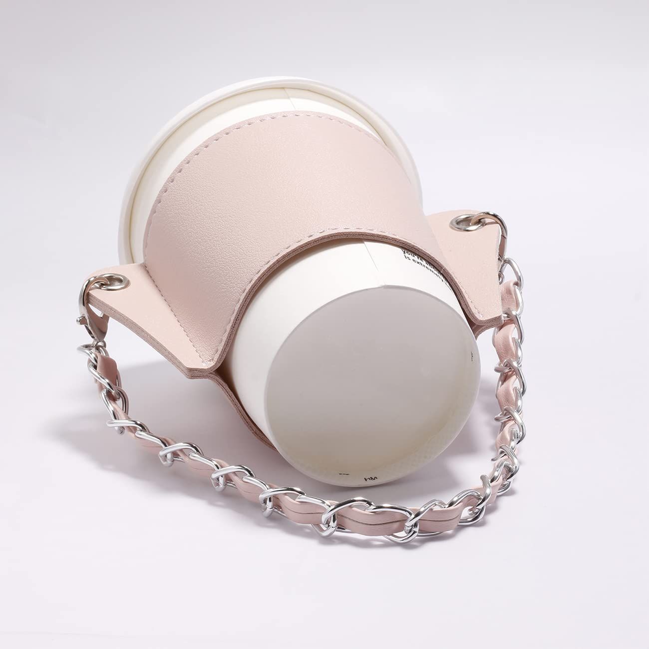 カップドリンク ドリンクホルダー 持ち歩き カフェカップ チェーン式 カップホルダー ドリンク用 革 カバー コンビニコーヒー ブラウン ドリンクカップホルダー YUYAKESHI