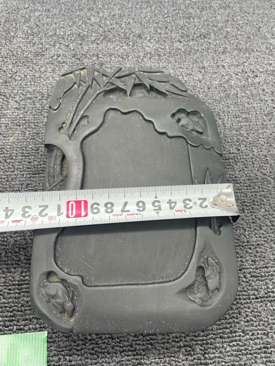 現状品】うさぎ竹彫 硯 石彫 骨董 書道 文房具 中国美術 m9071