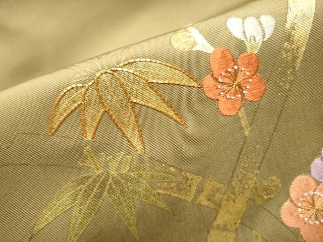 正絹・中国美術工芸品・美品・紗刺し刺繍帯地反物 正絹 白地に花鳥の相良刺繍の袋帯 | きじばとや