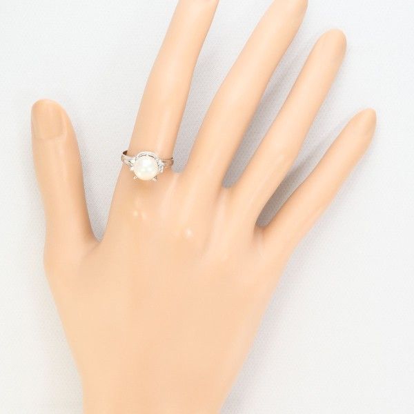 PT900 リング RING 指輪 12.5号 パール（真珠） 約8mm ダイヤ 0.04 総  