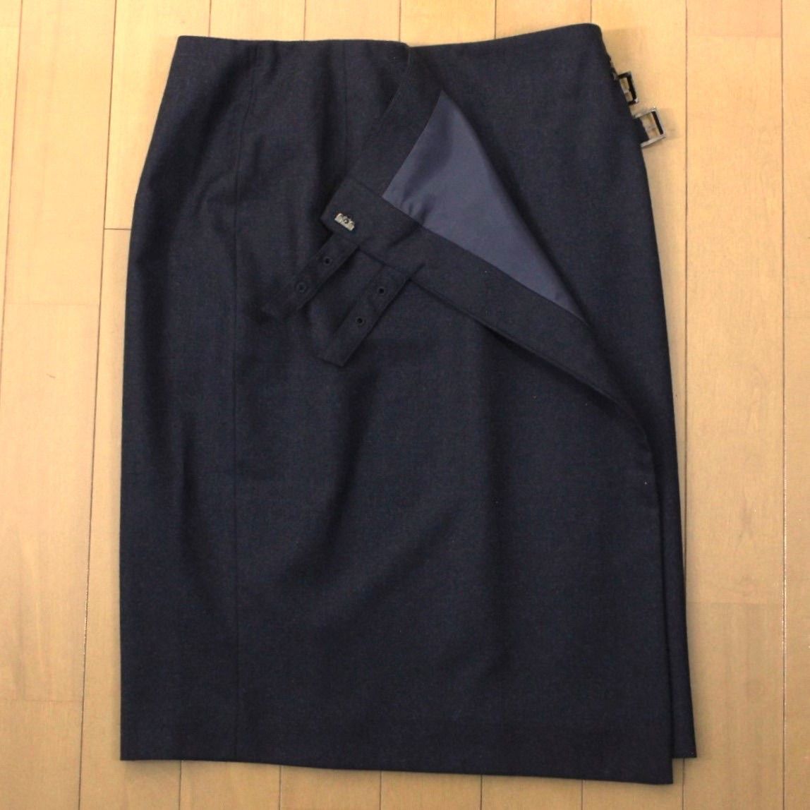 05 ミッシェルクラン スカートスーツ 38 M ダークグレー 巻きスカート MICHEL KLEIN 秋冬 MAAHADDERANG_COM