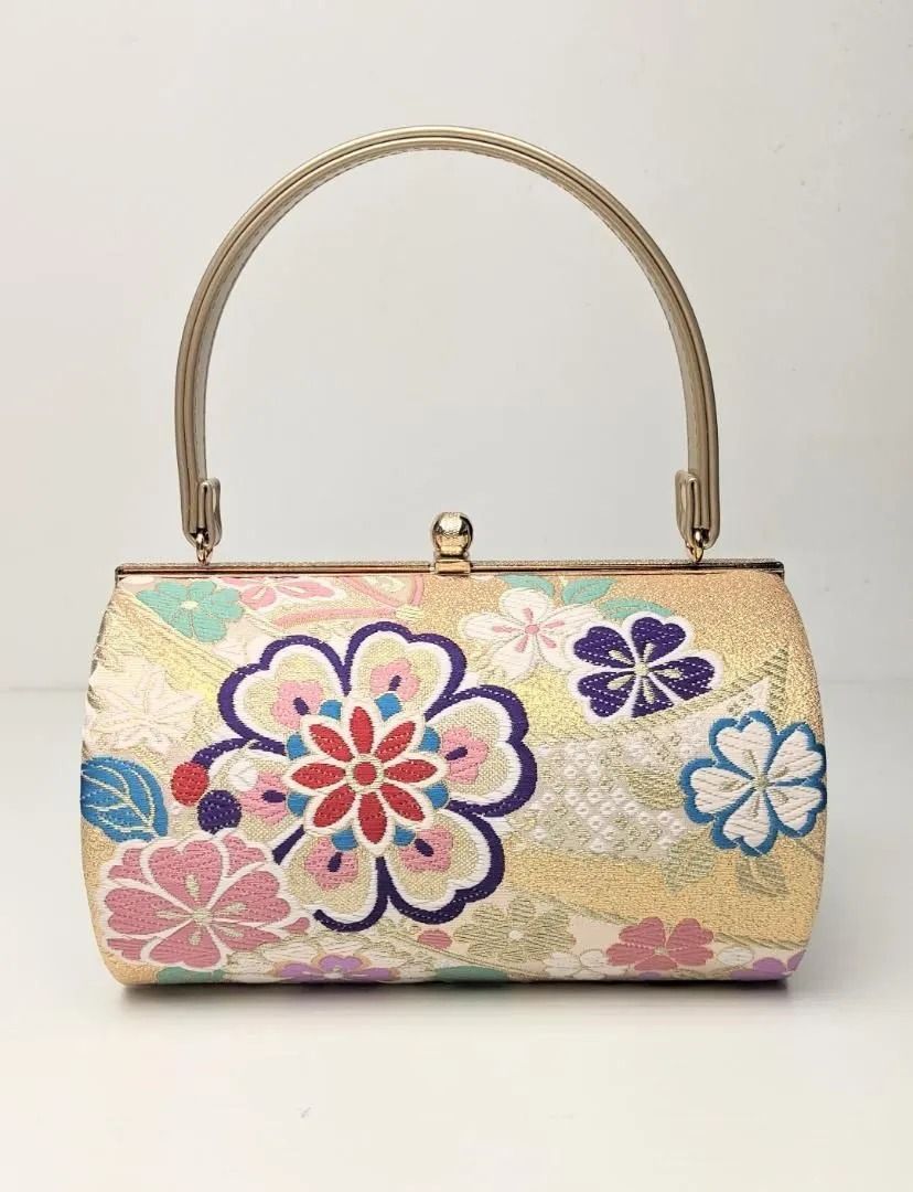 草履バッグセット 振袖用 帯地 ゴールド 桜 フリーサイズ w49-8