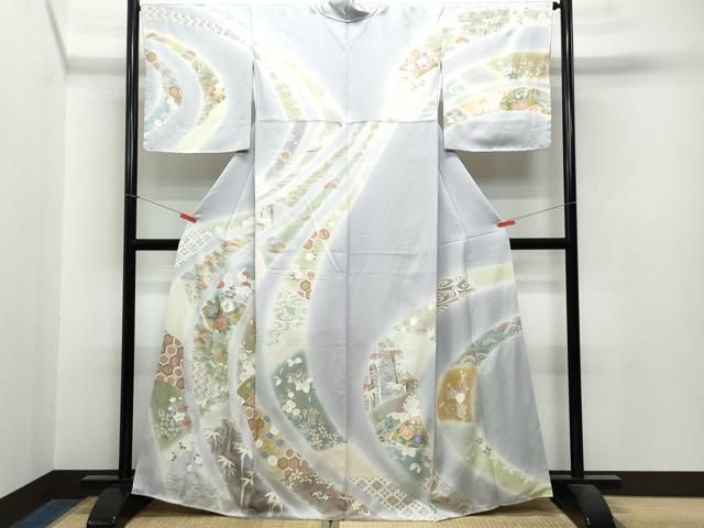 平和屋着物●訪問着 駒刺繍 草花文 暈し染め 金彩 正絹 CAAS8454vf