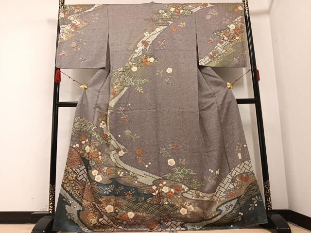 平和屋着物●訪問着　作家物　舞花文　たたき染め　金彩　正絹　逸品　AABB1518ph 平和屋着物○訪問着 作家物 舞花文 たたき染め 金彩 正絹 逸品 AABB1518ph