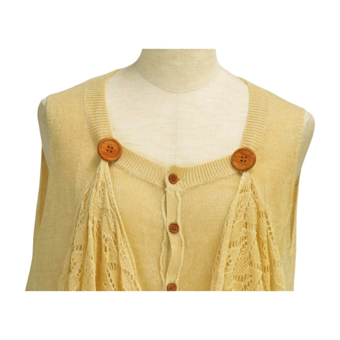 スナオクワハラ SUNAOKUWAHARA ノースリーブ ニット レース ボタン