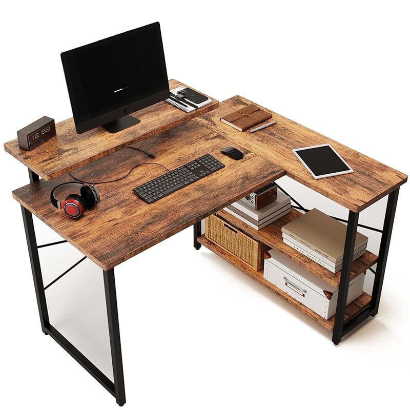 Embrace life パソコンデスク computer desk 机 収納 ゲーミングデスク L字型 リムーバブルラック pcデスク デスク ラック付き コーナーデスク オフィスデスク 在宅勤務 副105 cm トラ皮色 1