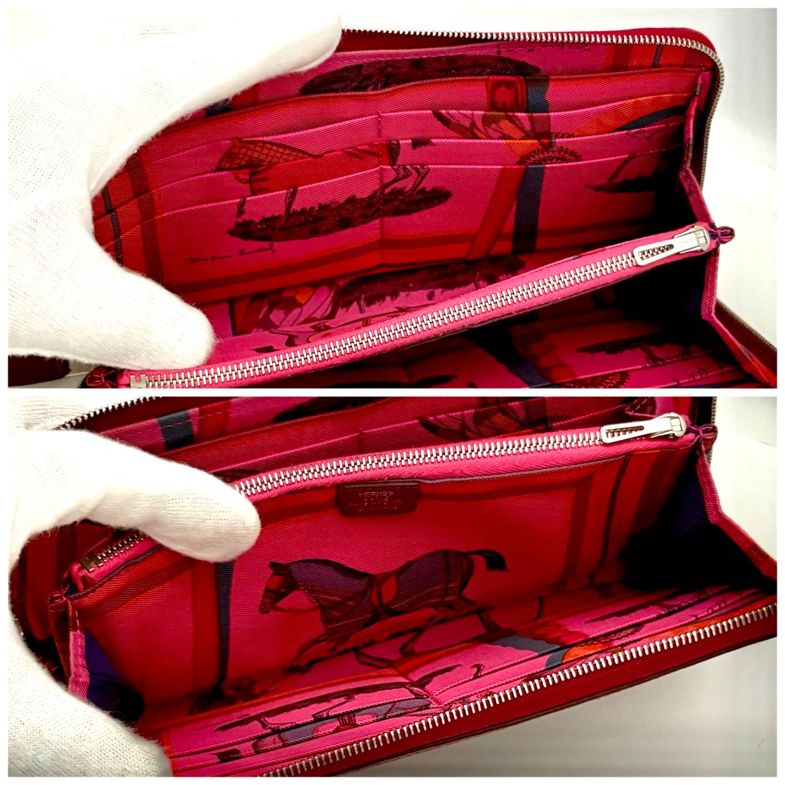 エルメス　HERMES アザップ　シルクイン　長財布　赤　レッド　馬柄 エルメス HERMES アザップ シルクイン 長財布 赤 レッド 馬柄
