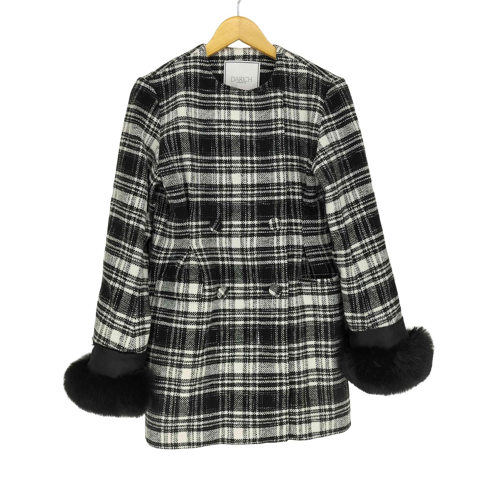Darich タックデザインチェックコート ブラック