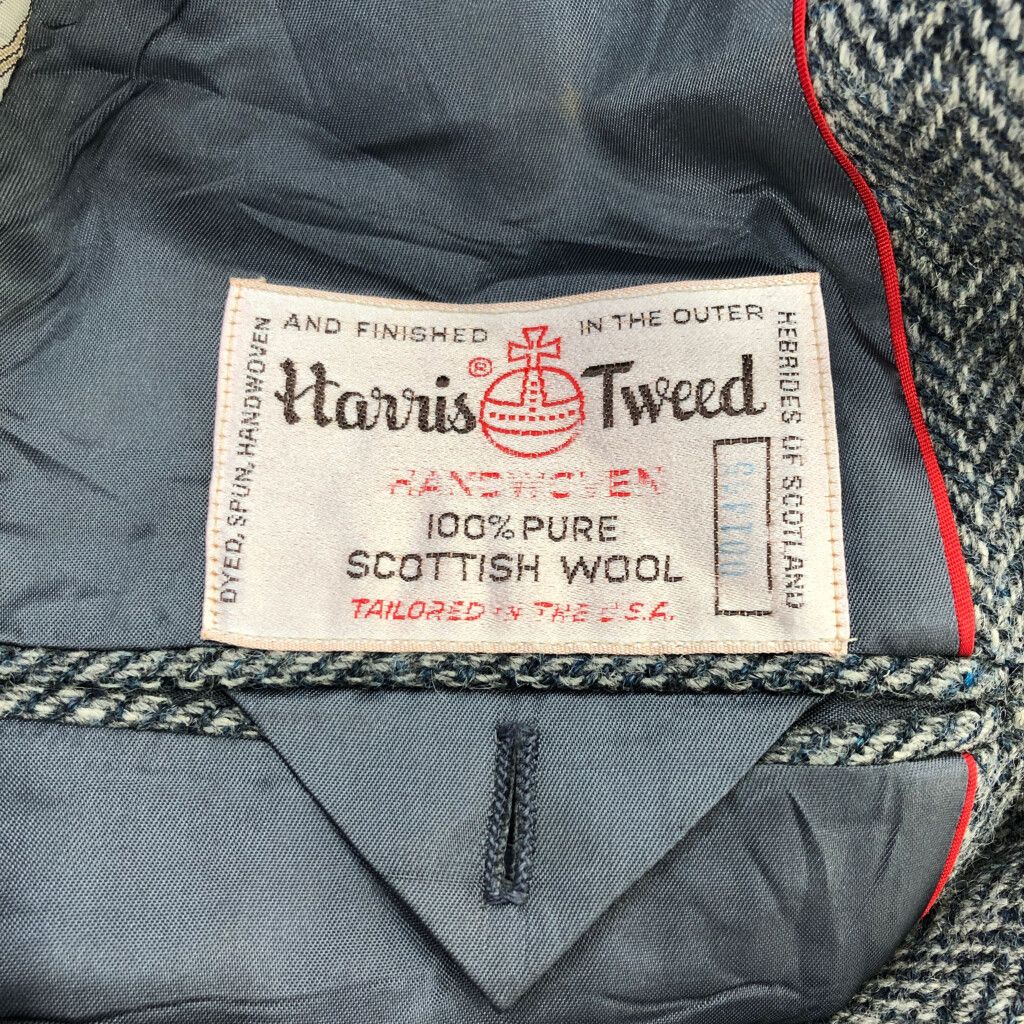 80年代 USA製 Harris Tweed ハリスツイード テーラードジャケット アウター ヘリンボーンツイル グレー (メンズ XL相当) 中古  古着 P7517