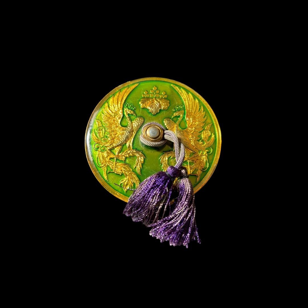 【美品】鳳凰　金属　朱肉　菊紋　置物　インテリア　工芸品　美術品　A1132 美品】鳳凰 金属 朱肉 菊紋 置物 インテリア 工芸品 美術品 A1132