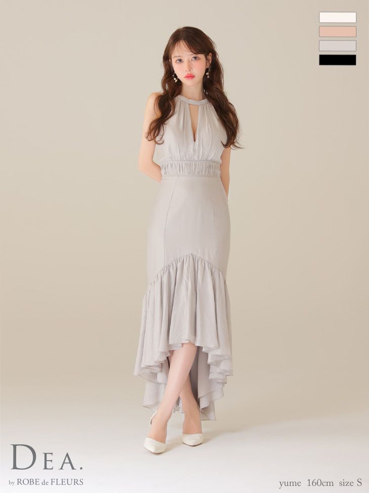 グレー DE4611-B-2509 DEA. by ROBE de FLEURS|ディアバイローブドフルール オーガンジー| サテン| アメスリ| ホルター| ロング| ワンピース| ミモレ丈| ミディアムドレス| キャバドレス long