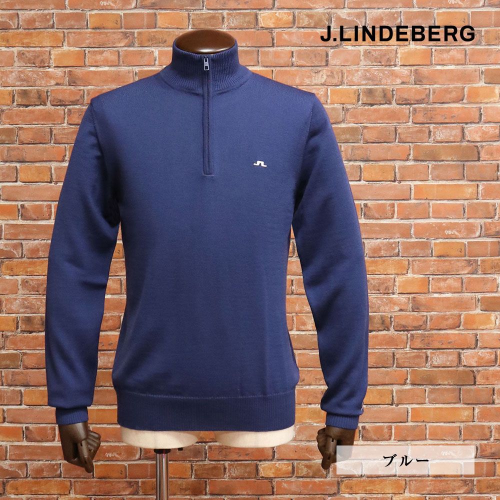 秋冬|J.LINDEBERG|46 M サイズ|ハーフジップニット 071-19910 メリノウール セーター 長袖 ロゴ シンプル ゴルフ メンズ 紳士 ジェイリンドバーグ |青|ブルー|mc147|