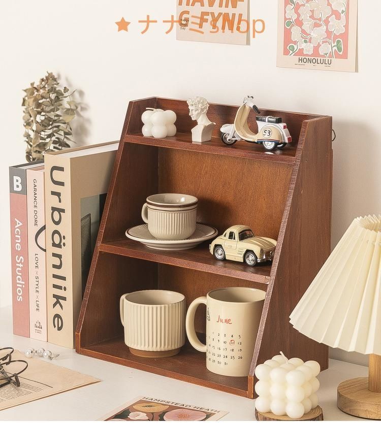 木製レトロデスクトップ収納ボックスデスクトップ多層キャビネット
