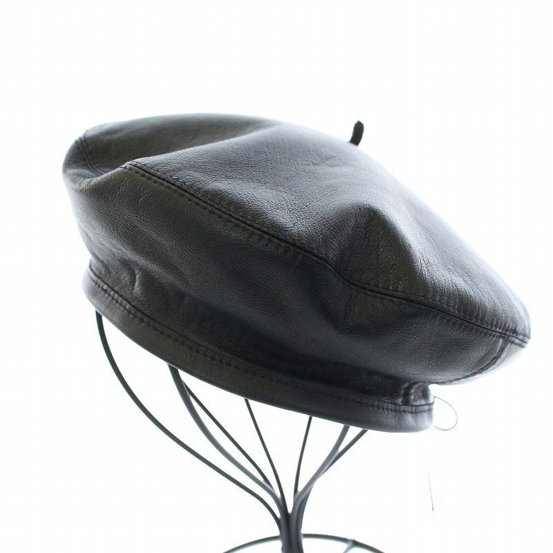 ロレール LAULHERE ベレー帽 帽子 レザー 羊革 M 黒 ブラック /KU