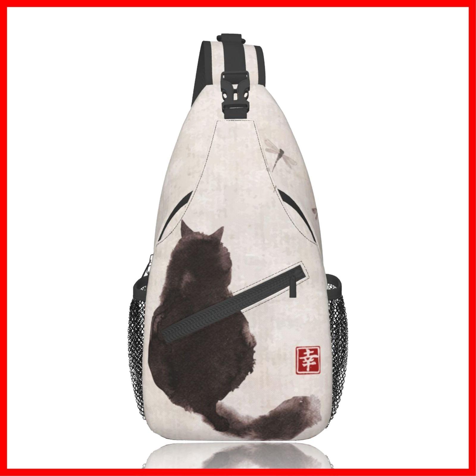 【人気商品】バック メンズ ショルダー レディース ネコ柄 軽量 絵 防水 猫 大容量 和柄 通勤 和風 通学 斜め掛け ハイキング ボディバッグ 旅行 [DADABULIU]