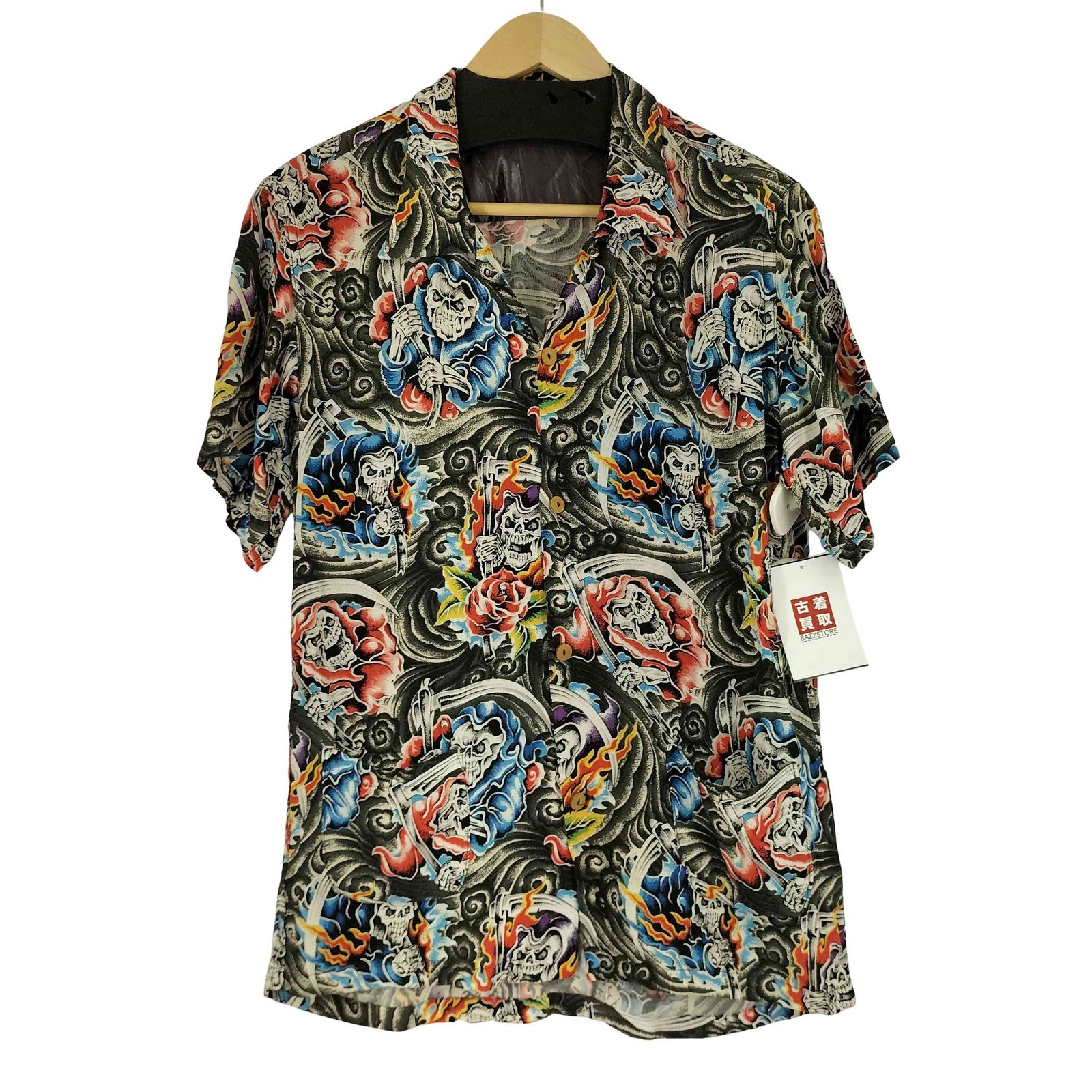 ヒステリックグラマー HYSTERIC GLAMOUR 90S 初期タグ 死神総柄 アロハシャツ メンズ