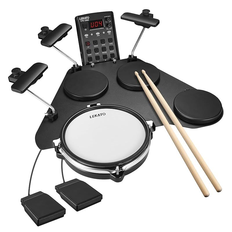 LEKATO 電子ドラムセット 静音メッシュ 折りたたみ式 付き初心者向け 電子ドラム 220種類以上のサウンド USB MIDI 2スイッチペダル スティック付き電子ドラムキット トラベルバッグ 0