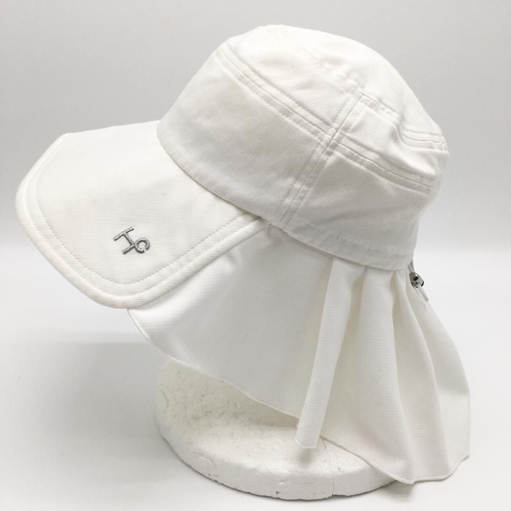 【超美品】ヒールクリーク つば広ハット 白 首日除け ドローコード レディース 40 ゴルフウェア Heal Creek