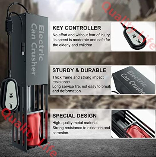 電動缶破砕機 電動缶クラッシャー 缶潰し機 ペットボトル 圧縮 空き缶潰し器 アルミ缶潰し ペットボトル 圧縮 金属缶クラッシャー 省力 使用簡単 省スペース コーラ缶やペットボトルに最適 リサイクル用 black HRDEVELOPMENT_JP