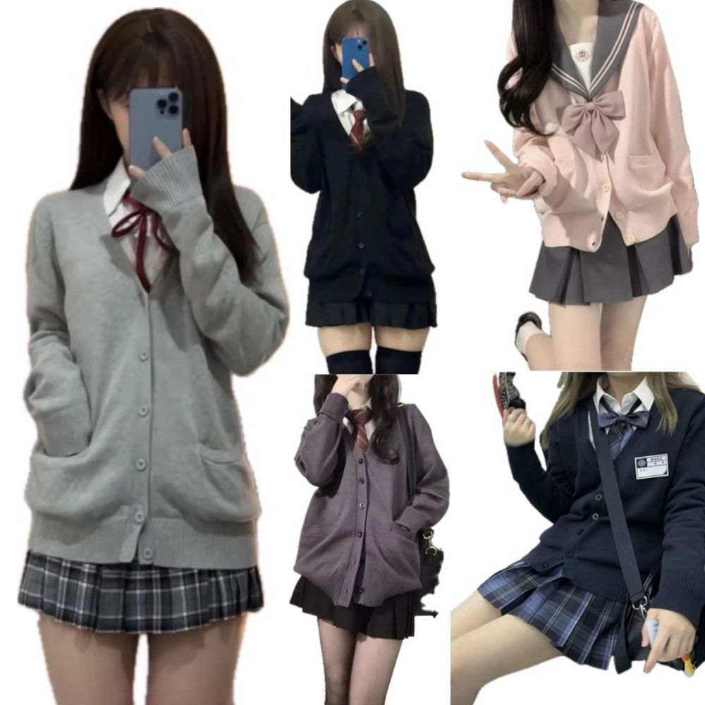 JC通学 選べる 制服 カーディガン 長袖 学生 学生服 女子高生 高校生 中学生 大学生 無地 シンプル 学校 学院 学園 女子校生 暖かい おしゃれ  ハロウィン 通勤通学 防寒 可愛い かわいい 女性 春 秋 冬 白 女の子 コスプレ セーター 秋服 -