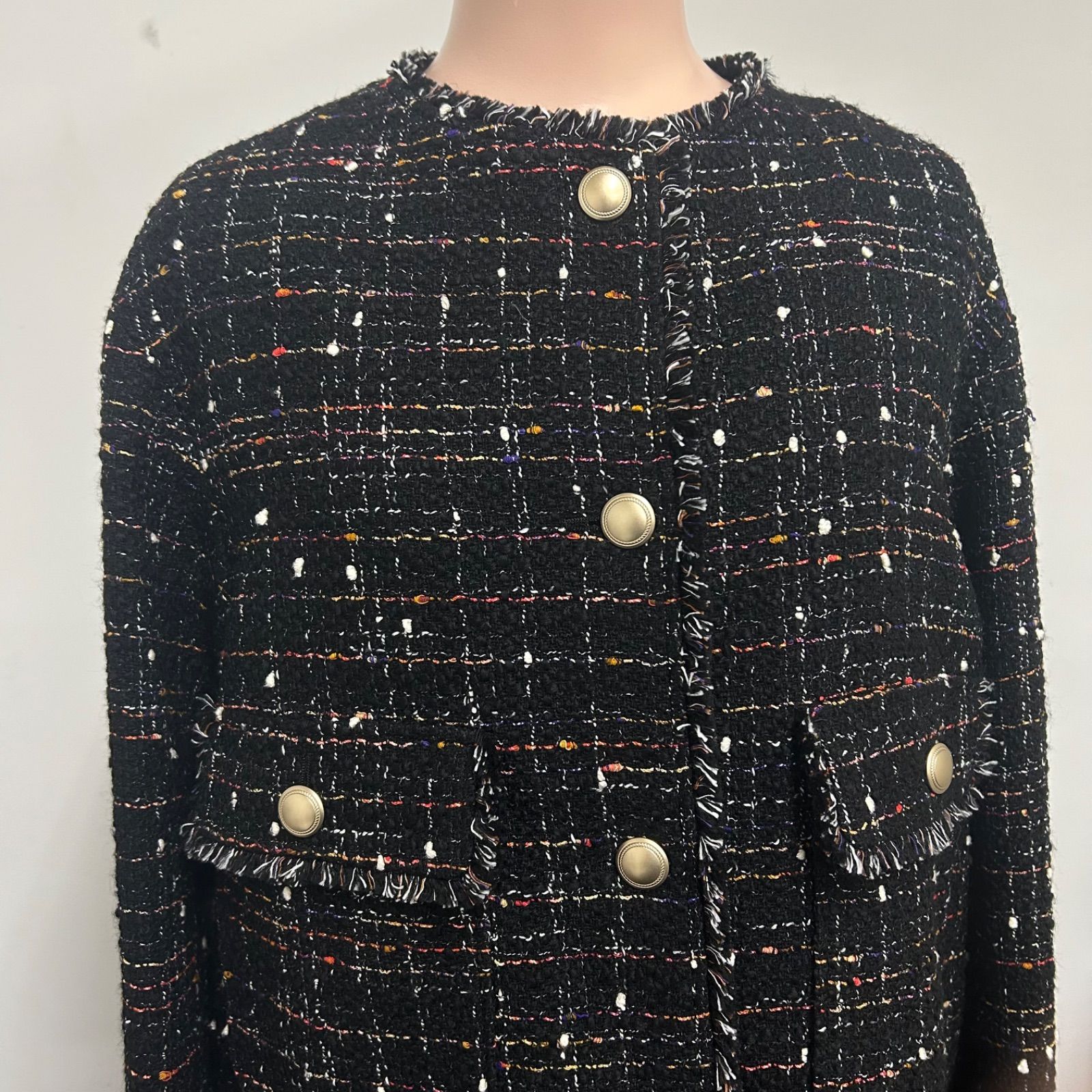 美品】 23区 GIOLICA カラーミックスツイードジャケット 黒 size 44