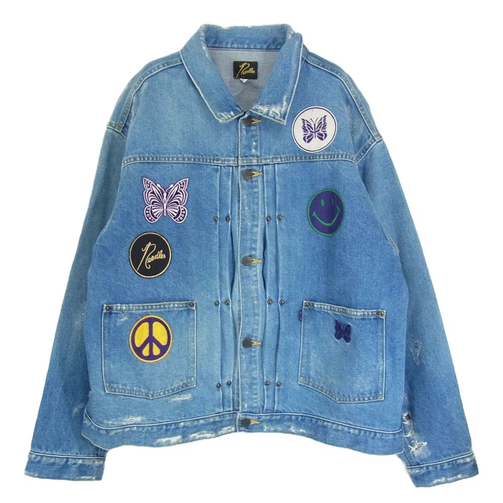 Needles ニードルス KP137 Assorted Patches Jean Jacket ダメージ加工 パッチカスタム デニム ジャケット インディゴブルー系 L【中古】 Needles ニードルス KP137 Assorted Patches Jean Jacket ダメージ加工