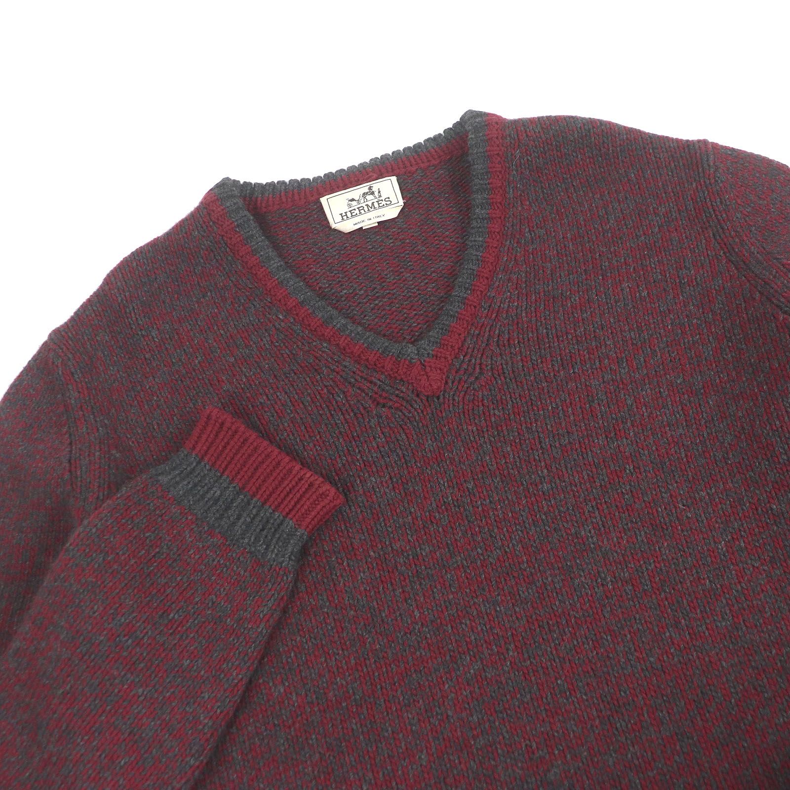 【極美品】エルメス セーター カシミヤ100% Lサイズ グレー 極美品□HERMES エルメス カシミヤ100％ Vネック 長袖 ロング