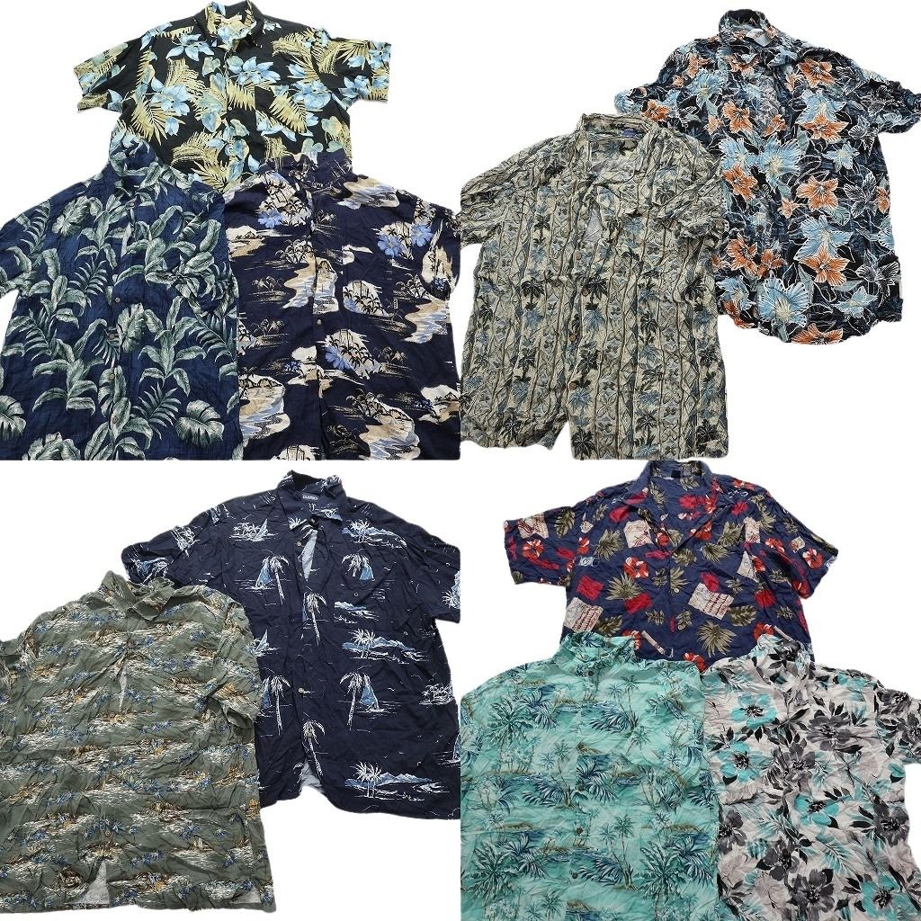 古着卸 レーヨン系 アロハシャツ 半袖シャツ 10枚セット メンズ XL ハイビスカス パームツリー リーフ柄 古着 NA3220
